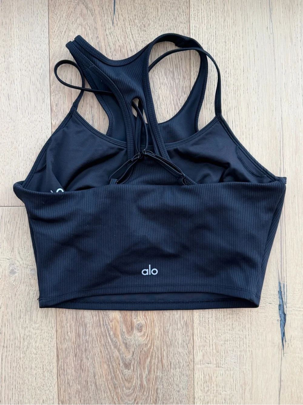 Black ALO Yoga Ribbed Double Layered Sports Bra - Picture 2 of 2